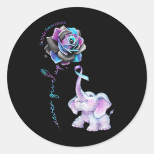 Suicide Prevention Awareness Flower Elephant Ribbo Classic Round Sticker