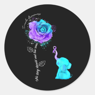 Suicide Prevention Awareness Flower Elephant Ribbo Classic Round Sticker