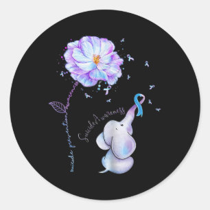 Suicide Prevention Awareness Flower Elephant Ribbo Classic Round Sticker