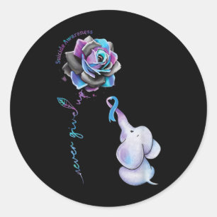 Suicide Prevention Awareness Flower Elephant Ribbo Classic Round Sticker