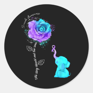 Suicide Prevention Awareness Flower Elephant Ribbo Classic Round Sticker