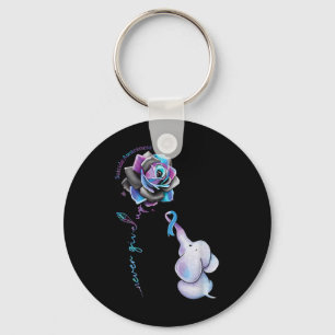 Suicide Prevention Awareness Flower Elephant Ribbo Key Ring