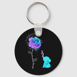 Suicide Prevention Awareness Flower Elephant Ribbo Key Ring