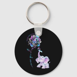 Suicide Prevention Awareness Flower Elephant Ribbo Key Ring