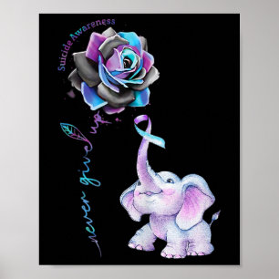 Suicide Prevention Awareness Flower Elephant Ribbo Poster