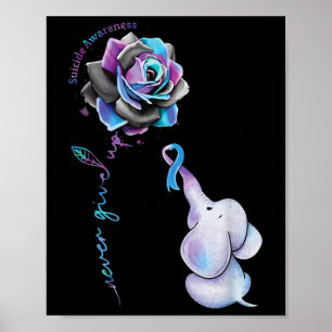 Suicide Prevention Awareness Flower Elephant Ribbo Poster