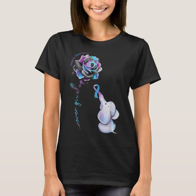 Suicide Prevention Awareness Flower Elephant Ribbo T-Shirt (Front)