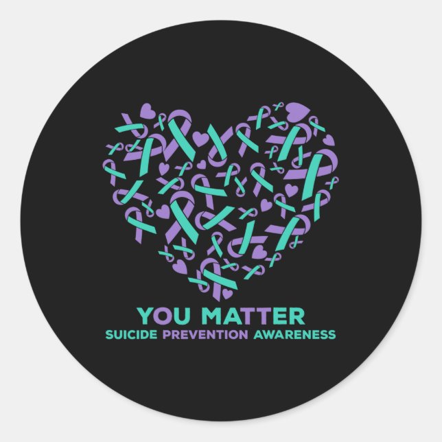 Suicide Prevention Awareness Heart Ribbon You Matt Classic Round Sticker (Front)