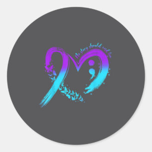 Suicide Prevention Awareness Heart Teal And Purple Classic Round Sticker