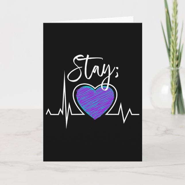 Suicide Prevention Awareness Heartbeat Semicolon S Card (Front)