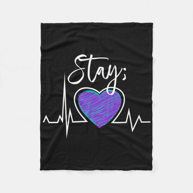 Suicide Prevention Awareness Heartbeat Semicolon S Fleece Blanket (Front)