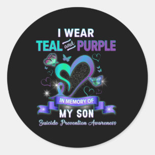 Suicide Prevention Awareness I Wear Teal Purple Fo Classic Round Sticker