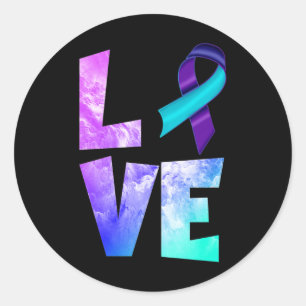 Suicide Prevention Awareness Love Purple Teal Ribb Classic Round Sticker