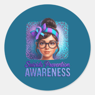 Suicide Prevention Awareness Messy Bun Ribbon Supr Classic Round Sticker