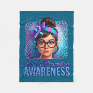 Suicide Prevention Awareness Messy Bun Ribbon Supr Fleece Blanket