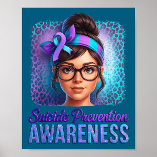 Suicide Prevention Awareness Messy Bun Ribbon Supr Poster