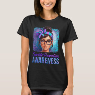 Suicide Prevention Awareness Messy Bun Ribbon Supr T-Shirt