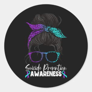 Suicide Prevention Awareness Messy Bun Women  Classic Round Sticker