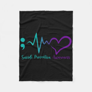 Suicide Prevention Awareness Month Semicolon Heart Fleece Blanket