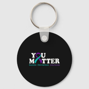 Suicide Prevention Awareness Month Teal Purple Rib Key Ring