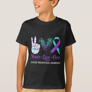 Suicide Prevention Awareness Peace Love Cure Leopa T-Shirt