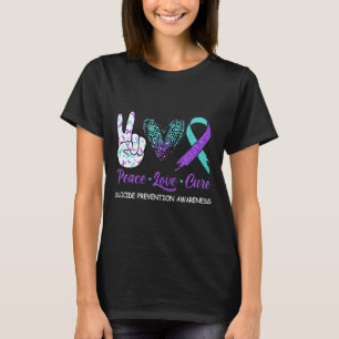 Suicide Prevention Awareness Peace Love Cure Leopa T-Shirt