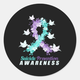 Suicide Prevention Awareness Pink And Teal Ribbon  Classic Round Sticker
