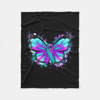 Suicide Prevention Awareness Purple Ribbon Butterf Fleece Blanket