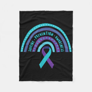 Suicide Prevention Awareness Rainbow With Ribbon Fleece Blanket