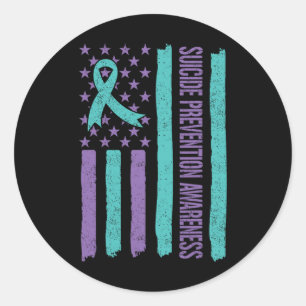 Suicide Prevention Awareness Ribbon American Flag Classic Round Sticker