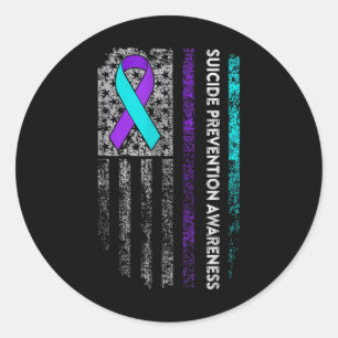 Suicide Prevention Awareness Ribbon American Flag Classic Round Sticker