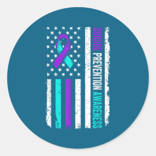 Suicide Prevention Awareness Ribbon American Flag Classic Round Sticker