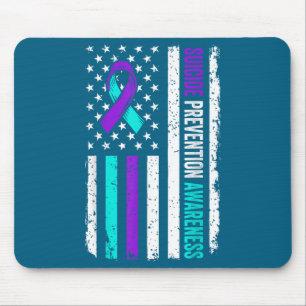 Suicide Prevention Awareness Ribbon American Flag  Mouse Pad