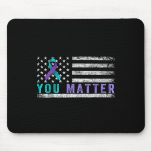 Suicide Prevention Awareness Ribbon American Flag  Mouse Pad