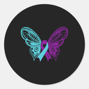 Suicide Prevention Awareness Ribbon Butterfly Classic Round Sticker