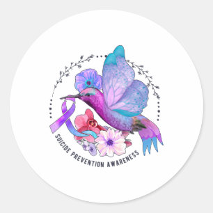 Suicide Prevention Awareness Ribbon Butterfly Purp Classic Round Sticker