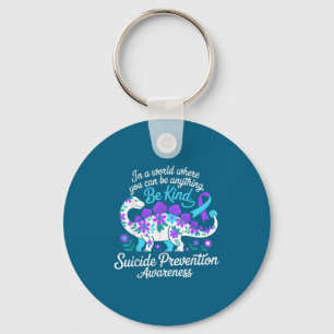 Suicide Prevention Awareness Ribbon Flowers T-rex Key Ring