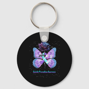 Suicide Prevention Awareness Ribbon Rose Butterfly Key Ring
