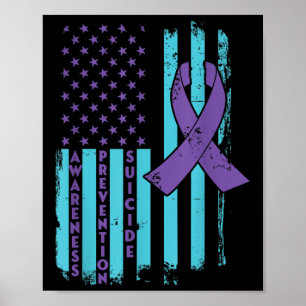 Suicide Prevention Awareness Ribbon Usa American F Poster