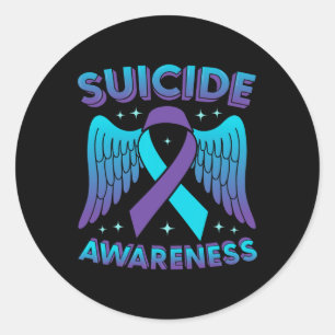 Suicide Prevention Awareness Ribbon Wings Mental H Classic Round Sticker