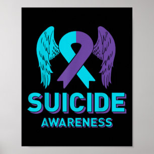 Suicide Prevention Awareness Ribbon Wings Mental H Poster