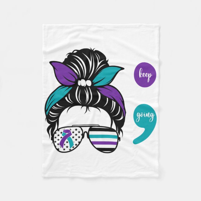 Suicide Prevention Awareness Semicolon Keep Going  Fleece Blanket (Front)