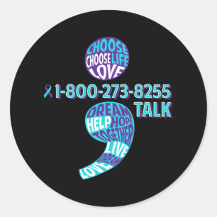Suicide Prevention Awareness Semicolon Prevent Sui Classic Round Sticker
