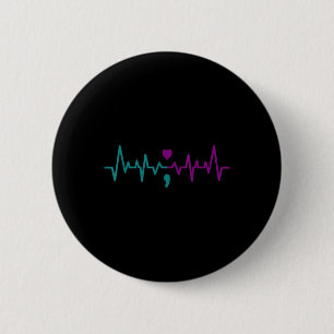 Suicide Prevention Awareness Semicolon Stay Heartb 6 Cm Round Badge