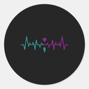 Suicide Prevention Awareness Semicolon Stay Heartb Classic Round Sticker