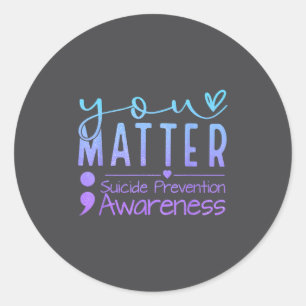 Suicide Prevention Awareness Semicolon Teal & Classic Round Sticker