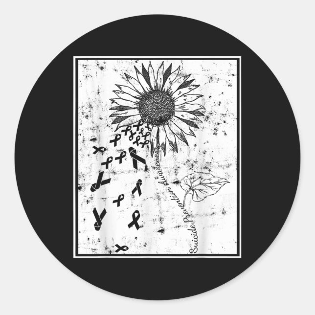 Suicide Prevention Awareness Sunflower Distressed  Classic Round Sticker (Front)