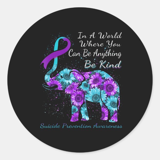 Suicide Prevention Awareness Sunflower Elephant Be Classic Round Sticker (Front)