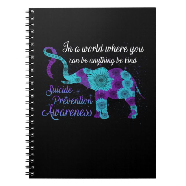 Suicide Prevention Awareness Sunflower Elephant Notebook (Front)