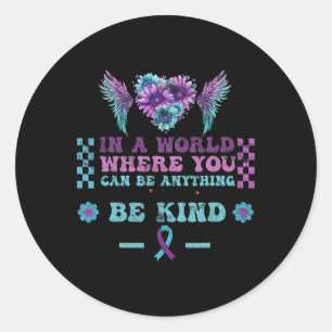 Suicide Prevention Awareness Sunflower Heart Wings Classic Round Sticker
